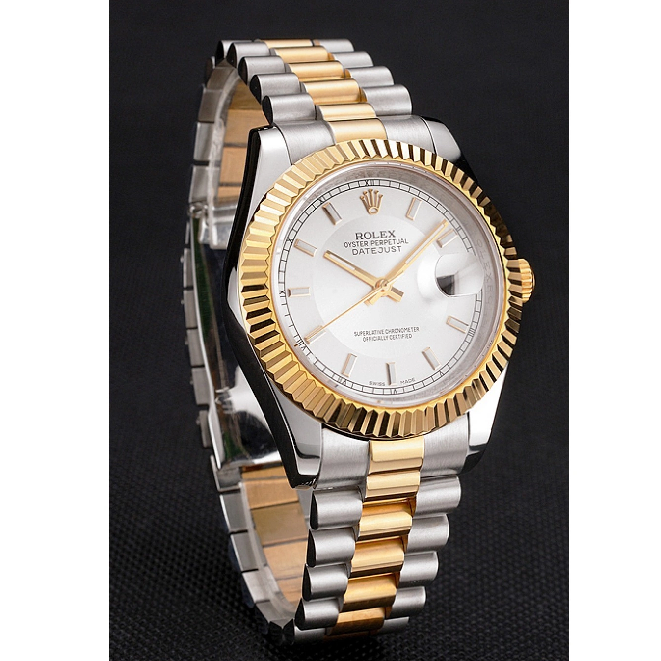 Best AAA Replica Sites White Tone Bracelet Dial Rolex Stainless Two Gold Case Datejust Bezel Gold Steel Swiss 0710